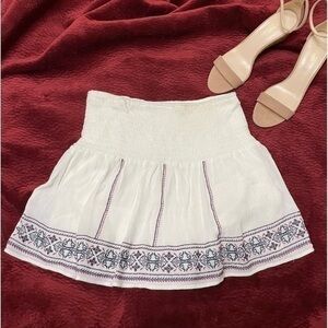 Anthropologie ❤️ Lush Lightweight Off White Gauze Embroidered Lined Mini Skirt L